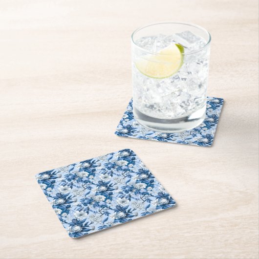 青と白チノセリーシリーズデザイン3 スクエアペーパーコースター (インサイチュ)