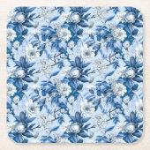 青と白チノセリーシリーズデザイン3 スクエアペーパーコースター (正面)