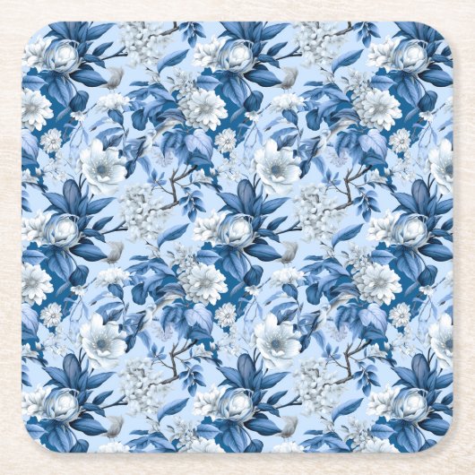 青と白チノセリーシリーズデザイン3 スクエアペーパーコースター (正面)