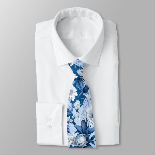 青と白チノセリーシリーズデザイン3 ネクタイ (タイ)