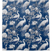 青と白チノセリーシリーズデザイン7 シャワーカーテン (正面)