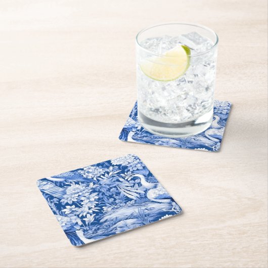 青と白チノセリーシリーズデザイン8 スクエアペーパーコースター (インサイチュ)