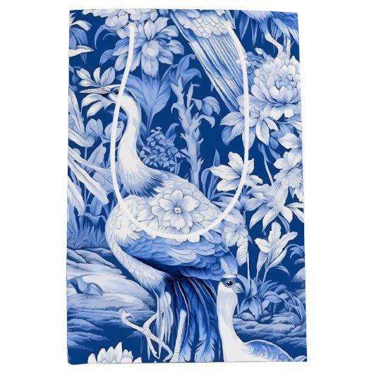 青と白チノセリーシリーズデザイン8 ミディアムペーパーバッグ (正面)