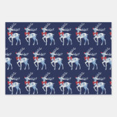 青と白トナカイのホリデーラッピングシート ラッピングペーパーシート (正面3)