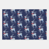 青と白トナカイのホリデーラッピングシート ラッピングペーパーシート (正面)