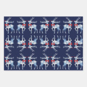 青と白トナカイのホリデーラッピングシート ラッピングペーパーシート (正面3)