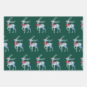 青と白トナカイのホリデーラッピングシート ラッピングペーパーシート (正面2)