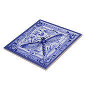 青と白ドラゴンフライ地中海のフォークアート タイル (側面)