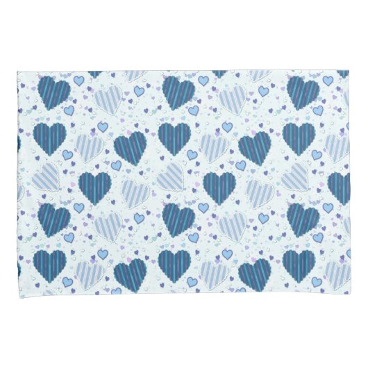 青と白ハート 枕カバー (正面右)