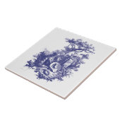 青と白バロックのロココ犬と羊の風景 タイル (側面)