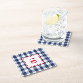 青と白パーソナライズされたのバッファロープレイド スクエアペーパーコースター (インサイチュ)