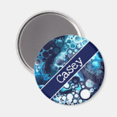 青と白パーソナライズされたの大理石の流体アート マグネット (正面/裏面)