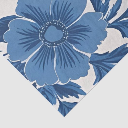 青と白ビクトリアンのインスパイアフローラプリント 薄葉紙 (詳細)