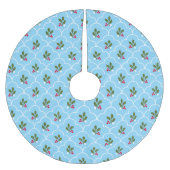 青と白ホタテのホリーベリークリスマス ブラッシュドポリエステルツリースカート (正面)