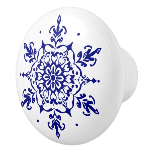青と白ポルトガル語アズレジョスタイルセラミックノブ セラミックノブ (右)