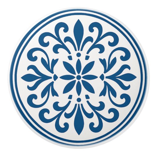 青と白ポルトガル語アズレジョスタイルセラミックノブ セラミックノブ (正面)