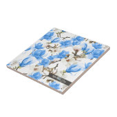 青と白マグノリアの花の水色パターン タイル (側面)