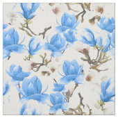 青と白マグノリアの花の水色パターン ファブリック (見本)