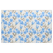 青と白マグノリアの花の水色パターン ファブリック (ファットクウォーター)