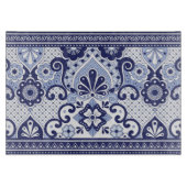 青と白メキシコのタラベラフォークアートタイル カッティングボード (正面)