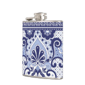 青と白メキシコのタラベラフォークアートタイル フラスク (左)