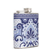 青と白メキシコのタラベラフォークアートタイル フラスク (右)