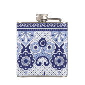 青と白メキシコのタラベラフォークアートタイル フラスク (裏面)