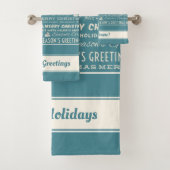 青と白メリークリスマスレトロタイポグラフィ バスタオルセット (インサイチュ)