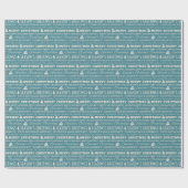 青と白メリークリスマスレトロタイポグラフィ ラッピングペーパー (フラット)