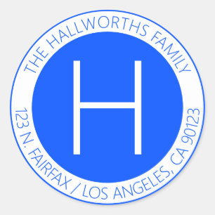 青と白モダンの差出人住所またはその他の文字 ラウンドシール