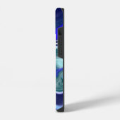 青と白モノグラムのの大理石の流体アート iPhoneケース (左側面)