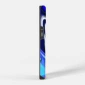 青と白モノグラムのの大理石の流体アート iPhoneケース (右側面)