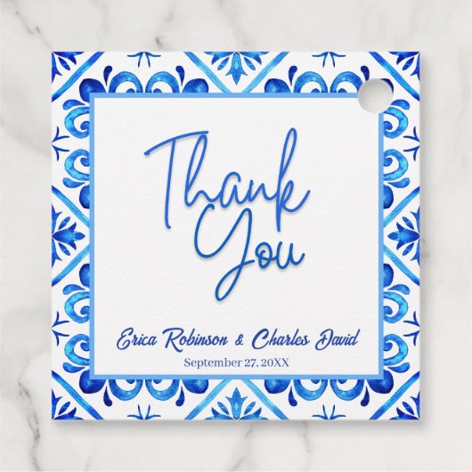 青と白モロッコサンキュー結婚式の引き出物 フェイバータグ (裏面)