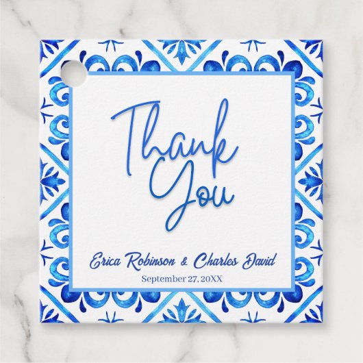 青と白モロッコサンキュー結婚式の引き出物 フェイバータグ (正面)