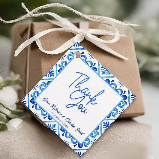 青と白モロッコサンキュー結婚式の引き出物 フェイバータグ