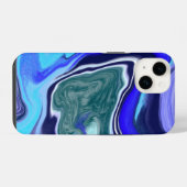 青と白ユニークの大理石の流体アート iPhoneケース (裏面横)