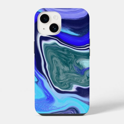 青と白ユニークの大理石の流体アート iPhoneケース (裏面)