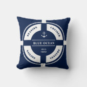 青と白ライフブイ航海のエレガンス クッション (正面)