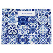 青と白地中海ののタパーソナライズされたイル ラージペーパーバッグ (裏面)