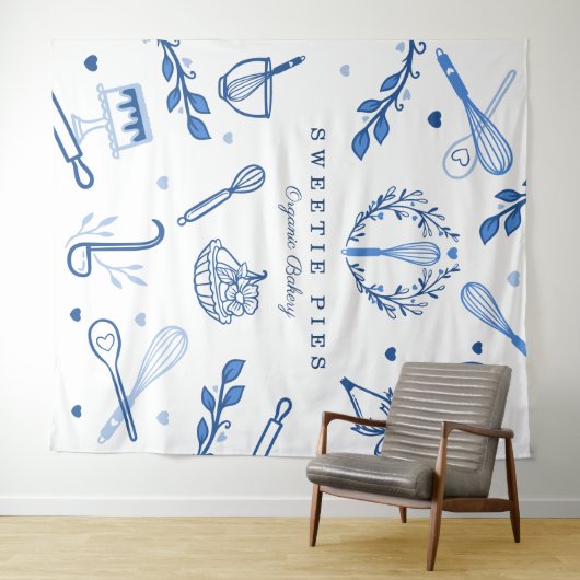 青と白王室ののベーキングと料理ベーカリー タペストリー (インサイチュ(横))