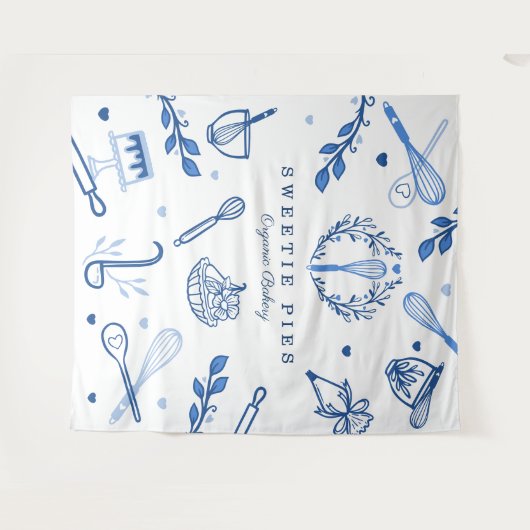 青と白王室ののベーキングと料理ベーカリー タペストリー (正面(横))