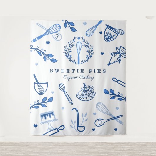 青と白王室ののベーキングと料理ベーカリー タペストリー (正面)