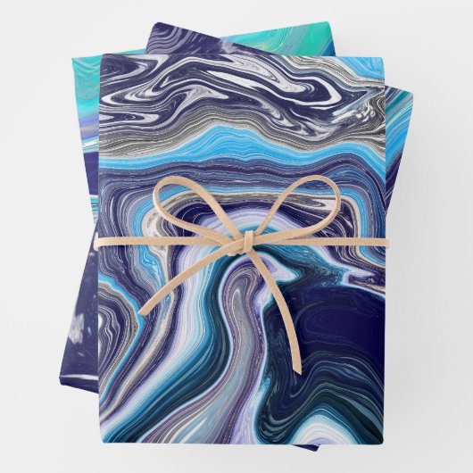 青と白王室のの大理石の波の流体アート ラッピングペーパーシート (インサイチュ)