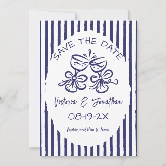 青と白素朴結婚の セーブザデート (正面)