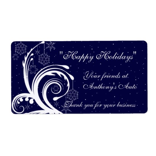 青と白結婚のハッピーホリデーズワインラベル ラベル (正面)