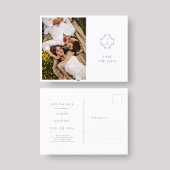 青と白結婚のフローラモノグラムの結婚の 案内ポストカード