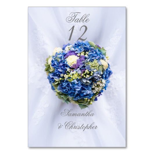 青と白結婚の花のテーブル番号 テーブルナンバー (裏面)