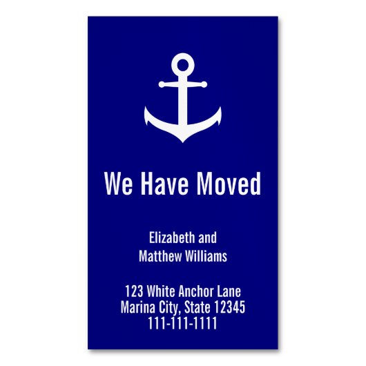 青と白航海ののいかりの移行発表 マグネット名刺 (正面縦)