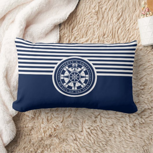 青と白航海のの枕、コンパス、海上 ランバークッション (ブランケット)