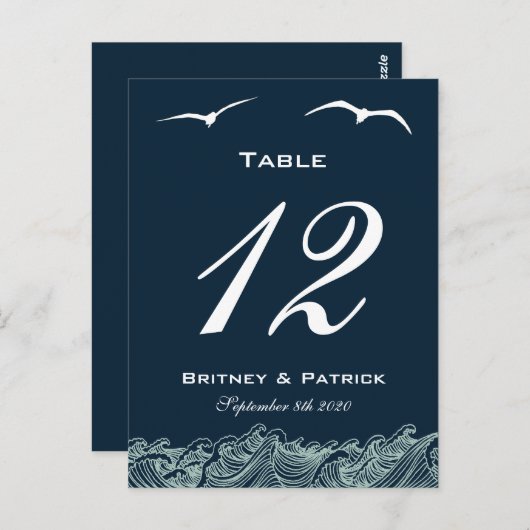 青と白航海のの表結婚番カード ポストカード (正面/裏面)